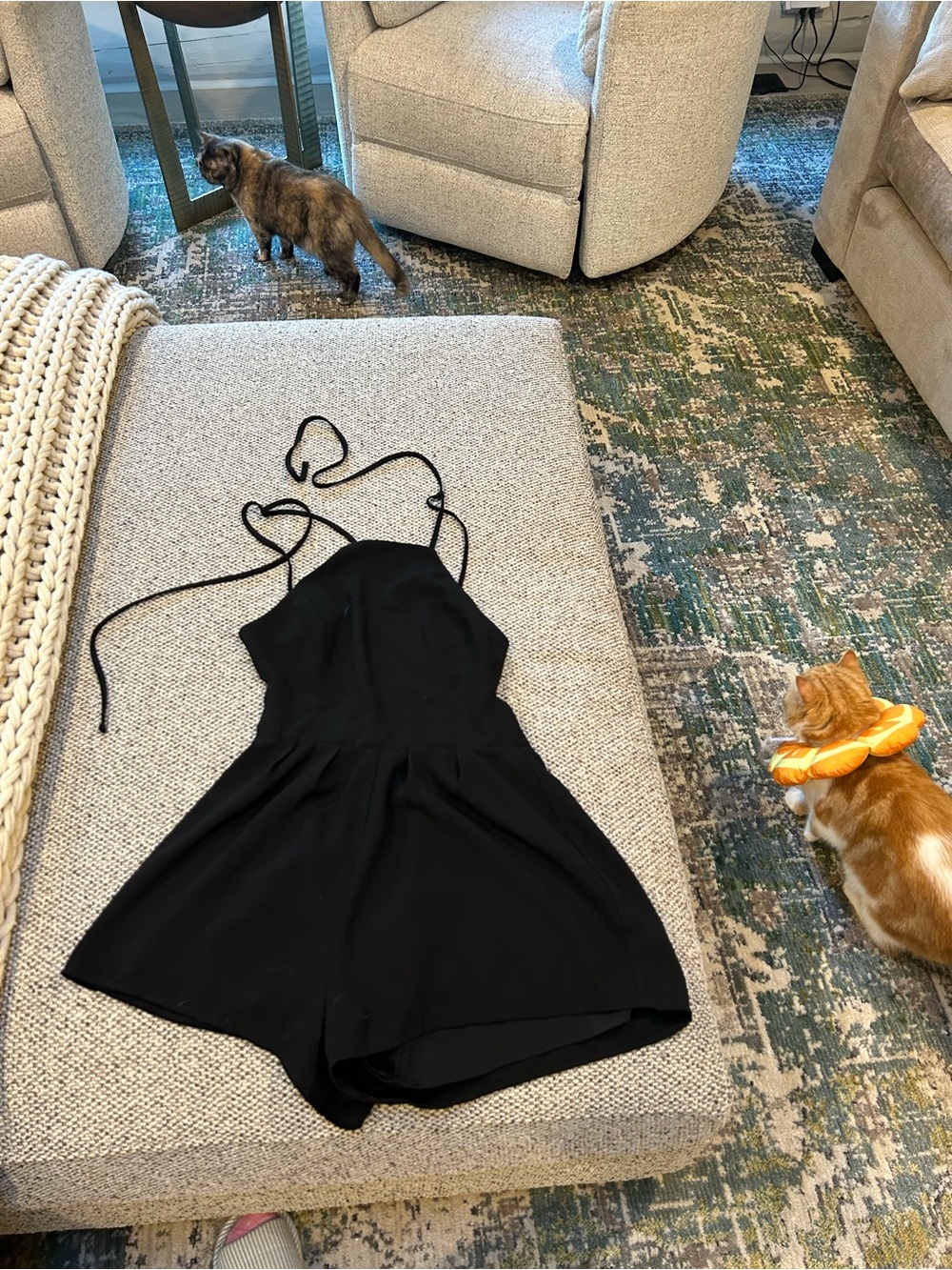 Tobi Black Halter Romper with Adjustable Tie Straps